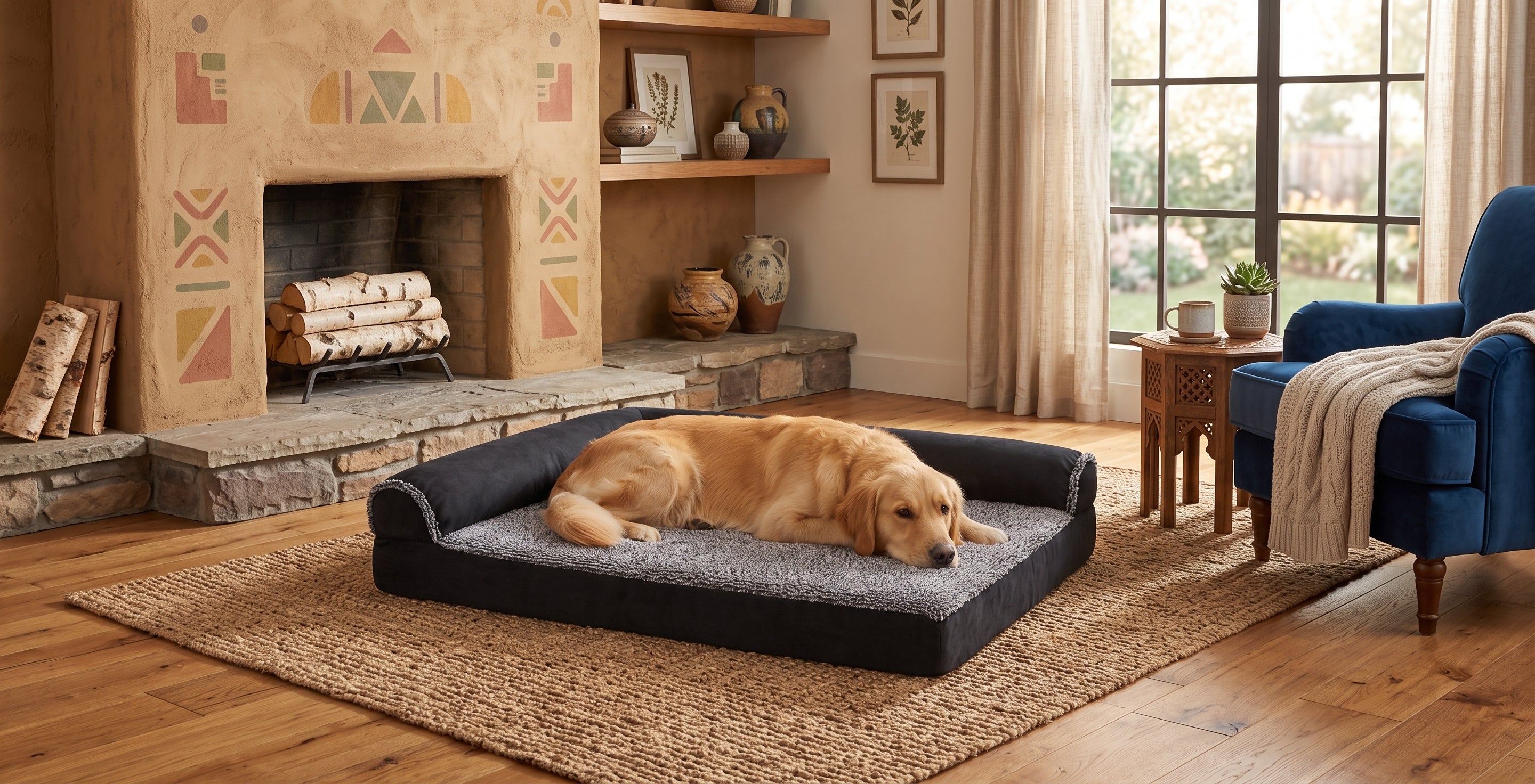Orthopedic Dog Bed – Non-Slip Bolster Support & Washable Cover